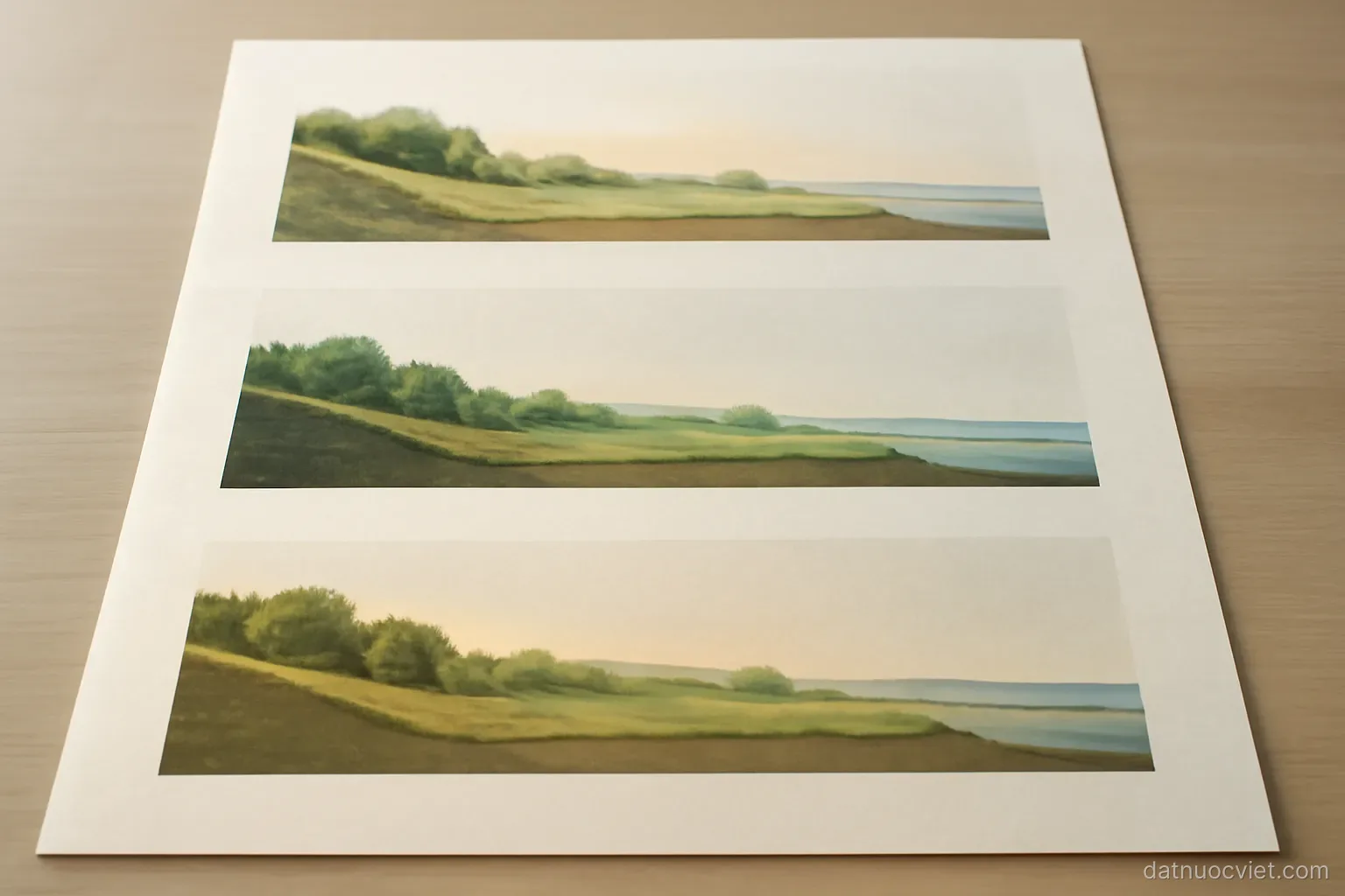 Three identical cross-section diagrams of a narrow lowland stacked vertically, each shaded differently to suggest changing light