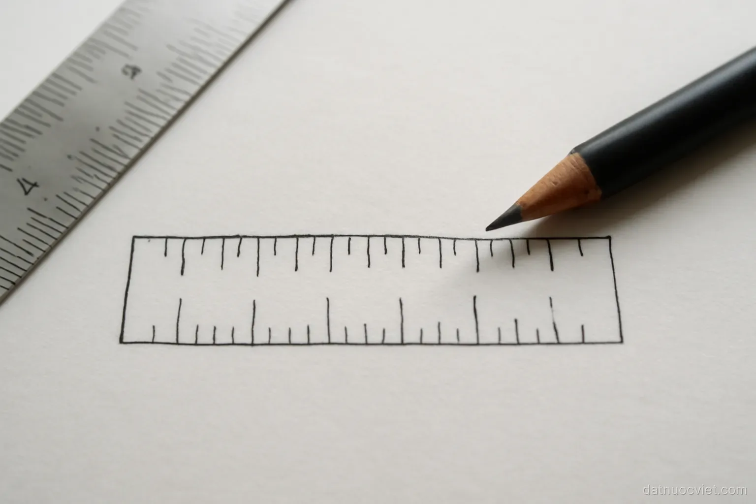 Simple sketch on paper showing two parallel edge lines with numbered bands between them, ruler and pencil beside it